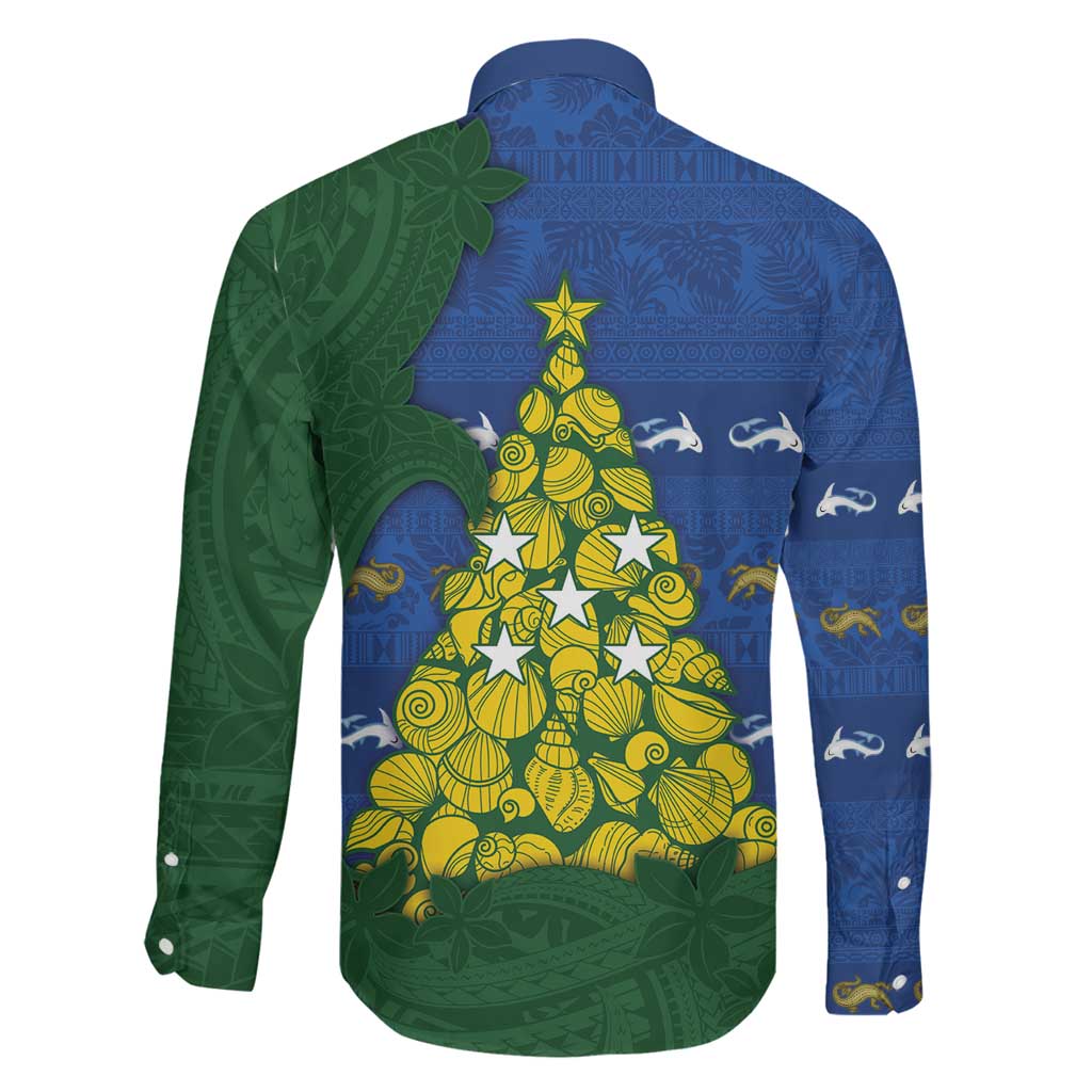 Solomon Islands Christmas Family Matching Long Sleeve Bodycon Dress and Hawaiian Shirt Seashell Xmas Tree Tribal Waves DT05 - Polynesian Pride