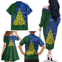 Solomon Islands Christmas Family Matching Off The Shoulder Long Sleeve Dress and Hawaiian Shirt Seashell Xmas Tree Tribal Waves DT05 - Polynesian Pride