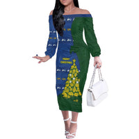 Solomon Islands Christmas Family Matching Off The Shoulder Long Sleeve Dress and Hawaiian Shirt Seashell Xmas Tree Tribal Waves DT05 Mom's Dress Navy - Polynesian Pride
