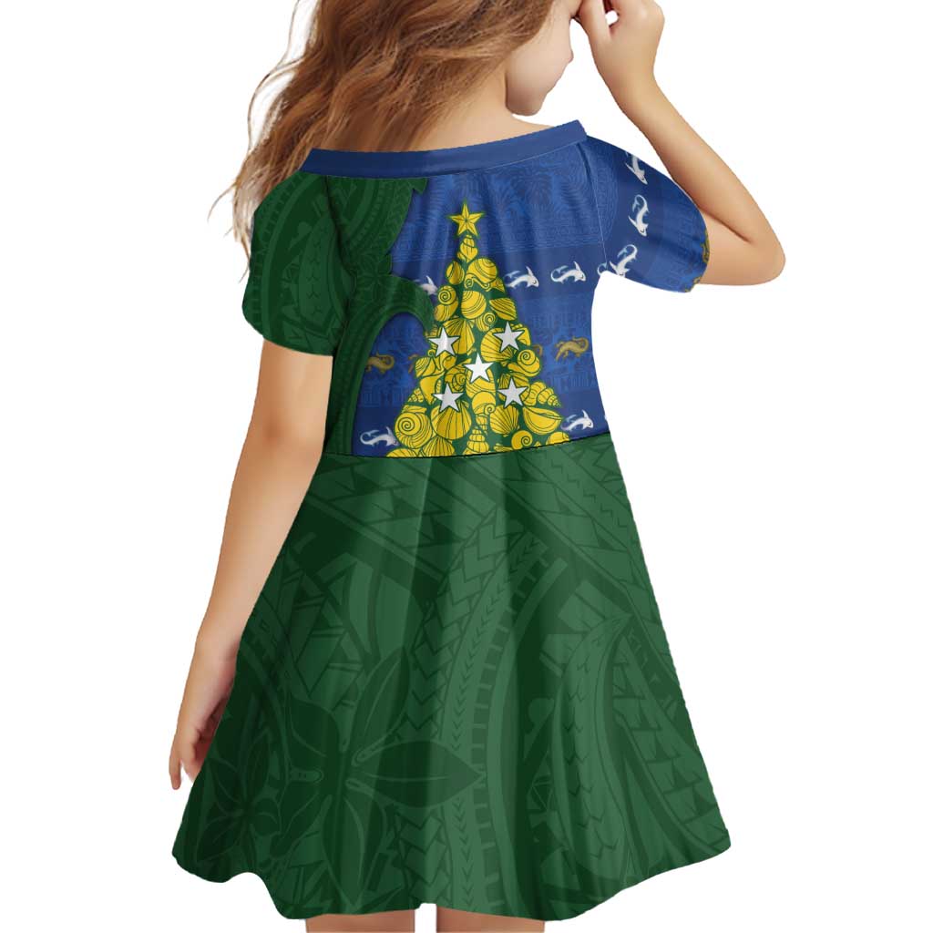 Solomon Islands Christmas Family Matching Off Shoulder Maxi Dress and Hawaiian Shirt Seashell Xmas Tree Tribal Waves DT05 - Polynesian Pride