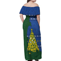 Solomon Islands Christmas Family Matching Off Shoulder Maxi Dress and Hawaiian Shirt Seashell Xmas Tree Tribal Waves DT05 - Polynesian Pride