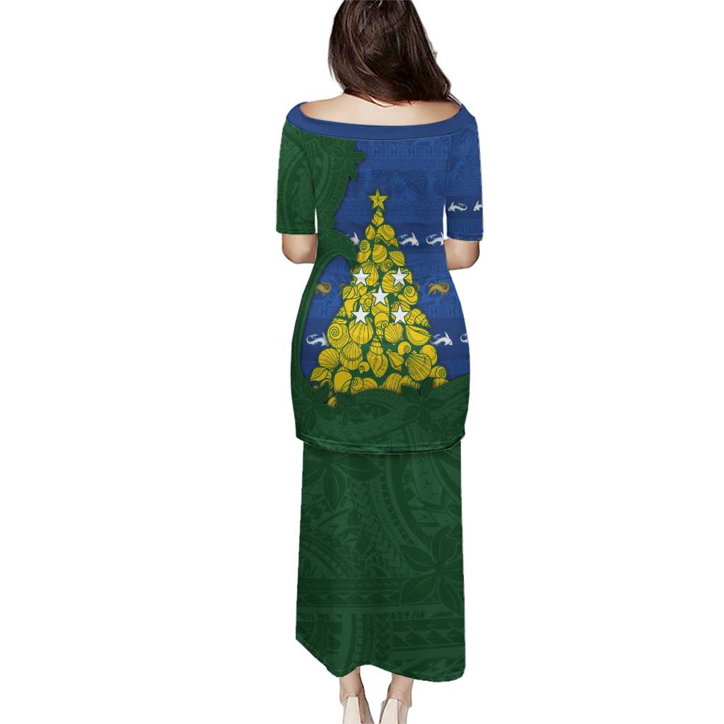 Solomon Islands Christmas Family Matching Puletasi and Hawaiian Shirt Seashell Xmas Tree Tribal Waves - Polynesian Pride