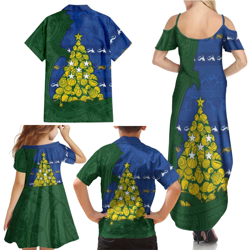 Solomon Islands Christmas Family Matching Summer Maxi Dress and Hawaiian Shirt Seashell Xmas Tree Tribal Waves DT05 - Polynesian Pride