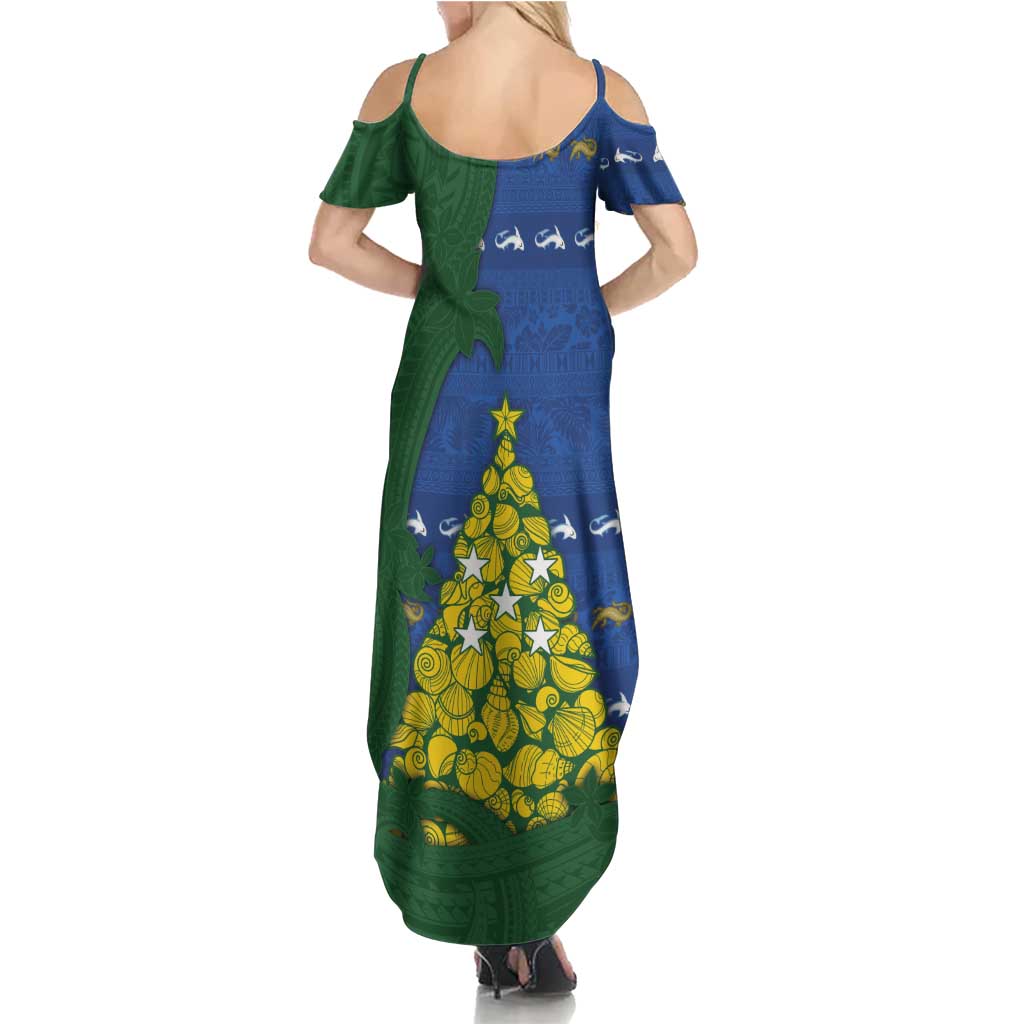 Solomon Islands Christmas Family Matching Summer Maxi Dress and Hawaiian Shirt Seashell Xmas Tree Tribal Waves DT05 - Polynesian Pride