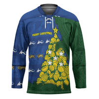 Solomon Islands Christmas Hockey Jersey Seashell Xmas Tree Tribal Waves - Polynesian Pride