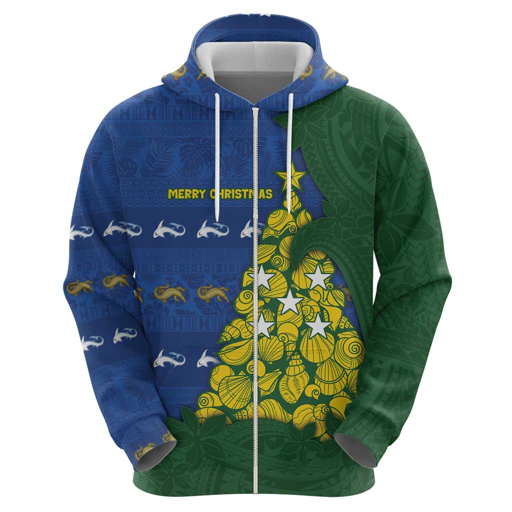 Solomon Islands Christmas Hoodie Seashell Xmas Tree Tribal Waves - Polynesian Pride