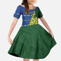 Solomon Islands Christmas Kid Short Sleeve Dress Seashell Xmas Tree Tribal Waves - Polynesian Pride