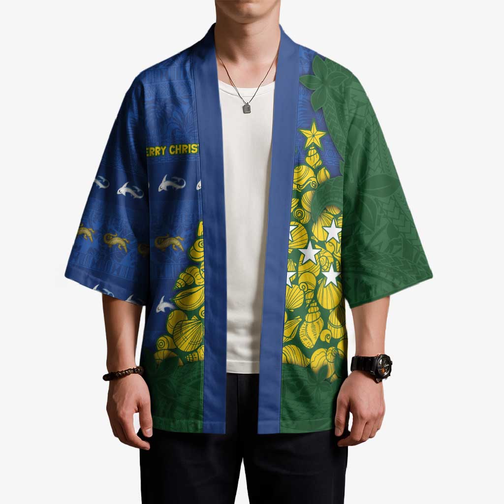 Solomon Islands Christmas Kimono Seashell Xmas Tree Tribal Waves - Polynesian Pride