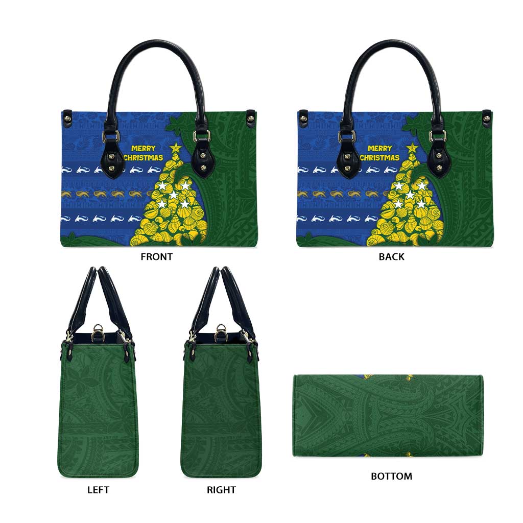 Solomon Islands Christmas Leather Bag Seashell Xmas Tree Tribal Waves - Polynesian Pride