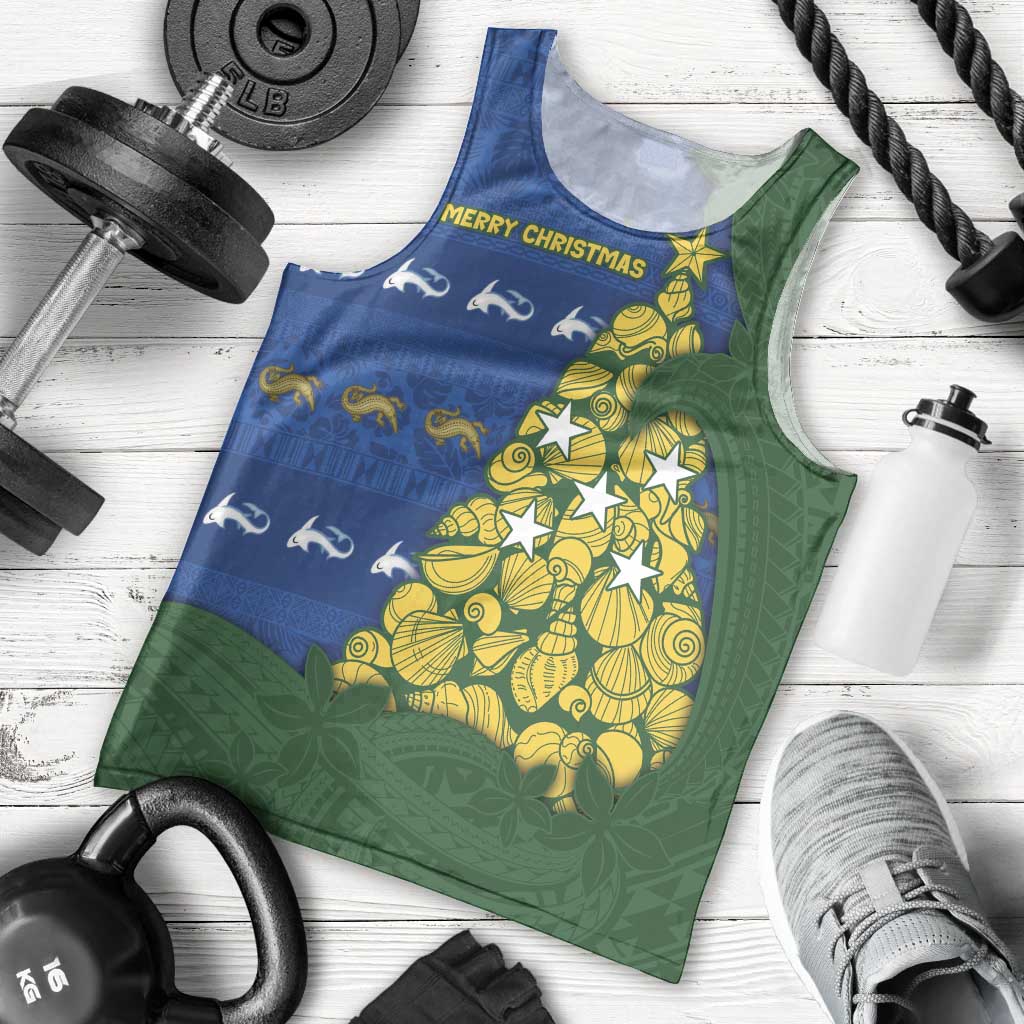 Solomon Islands Christmas Men Tank Top Seashell Xmas Tree Tribal Waves - Polynesian Pride