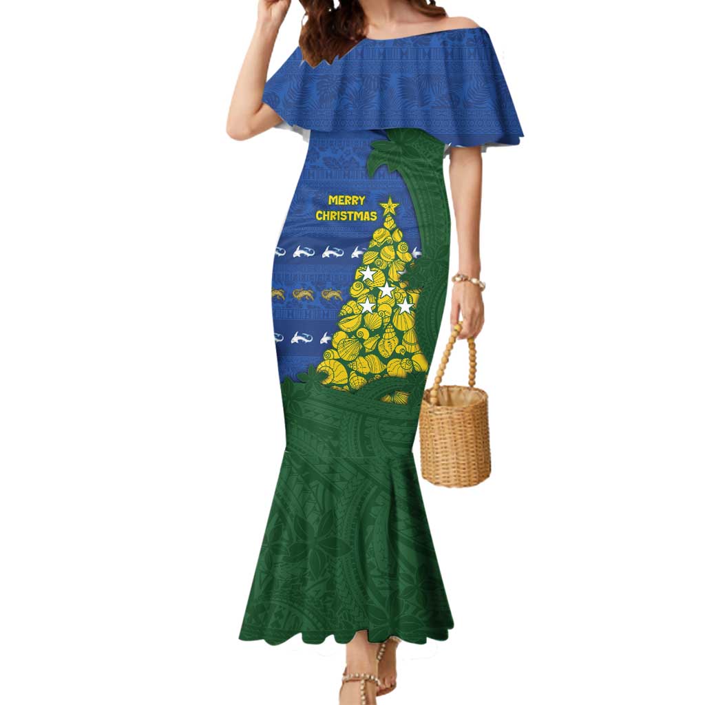 Solomon Islands Christmas Mermaid Dress Seashell Xmas Tree Tribal Waves - Polynesian Pride