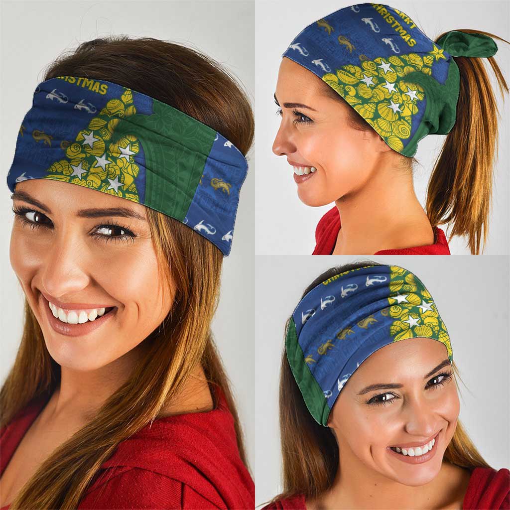 Solomon Islands Christmas Neck Gaiter Seashell Xmas Tree Tribal Waves - Polynesian Pride