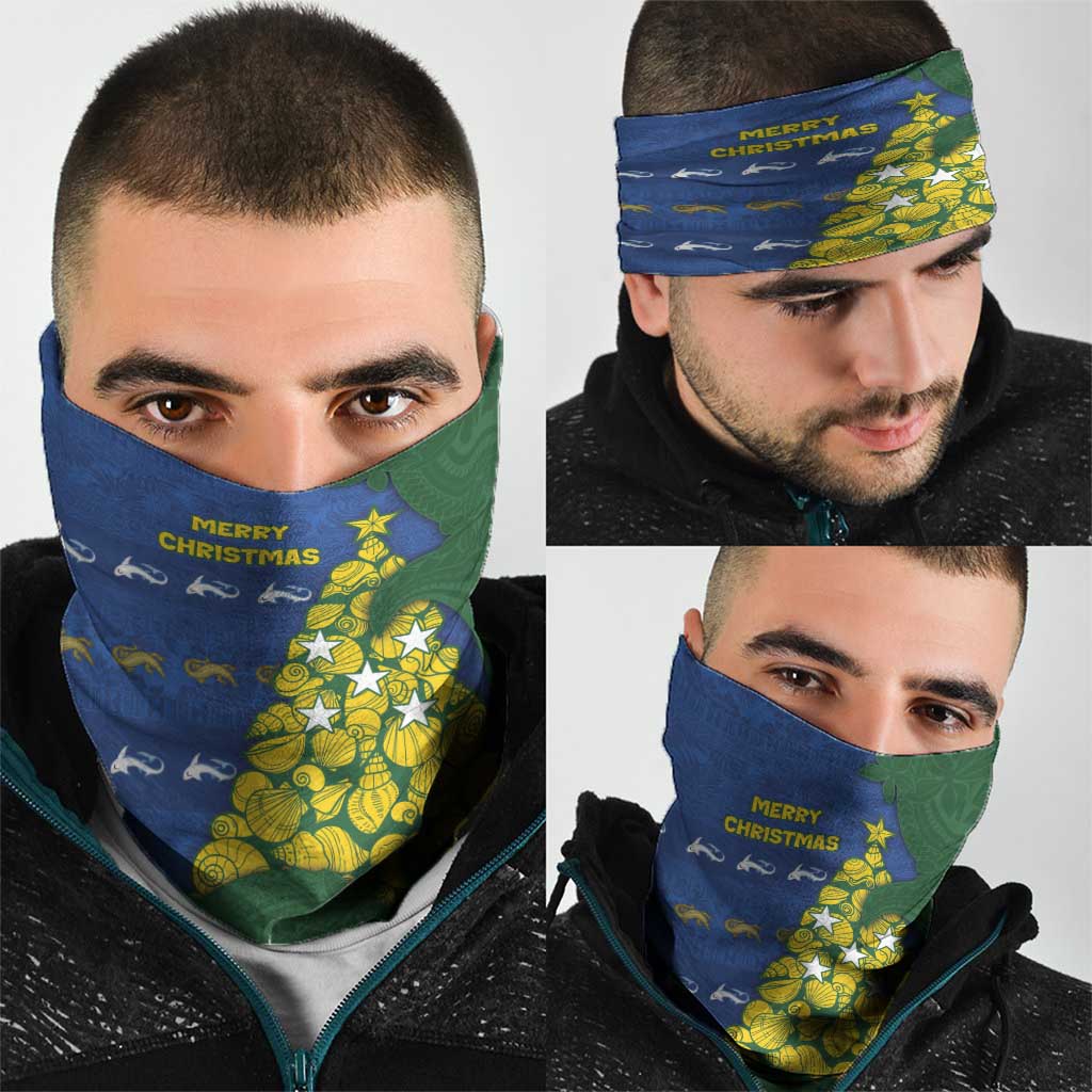 Solomon Islands Christmas Neck Gaiter Seashell Xmas Tree Tribal Waves - Polynesian Pride