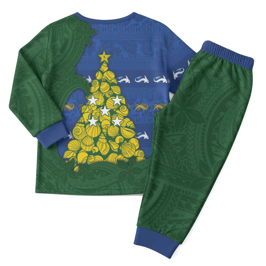 Solomon Islands Christmas Pajama Set Seashell Xmas Tree Tribal Waves - Polynesian Pride