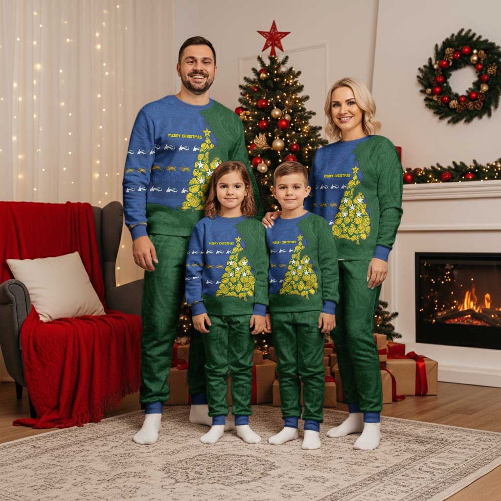 Solomon Islands Christmas Pajama Set Seashell Xmas Tree Tribal Waves - Polynesian Pride
