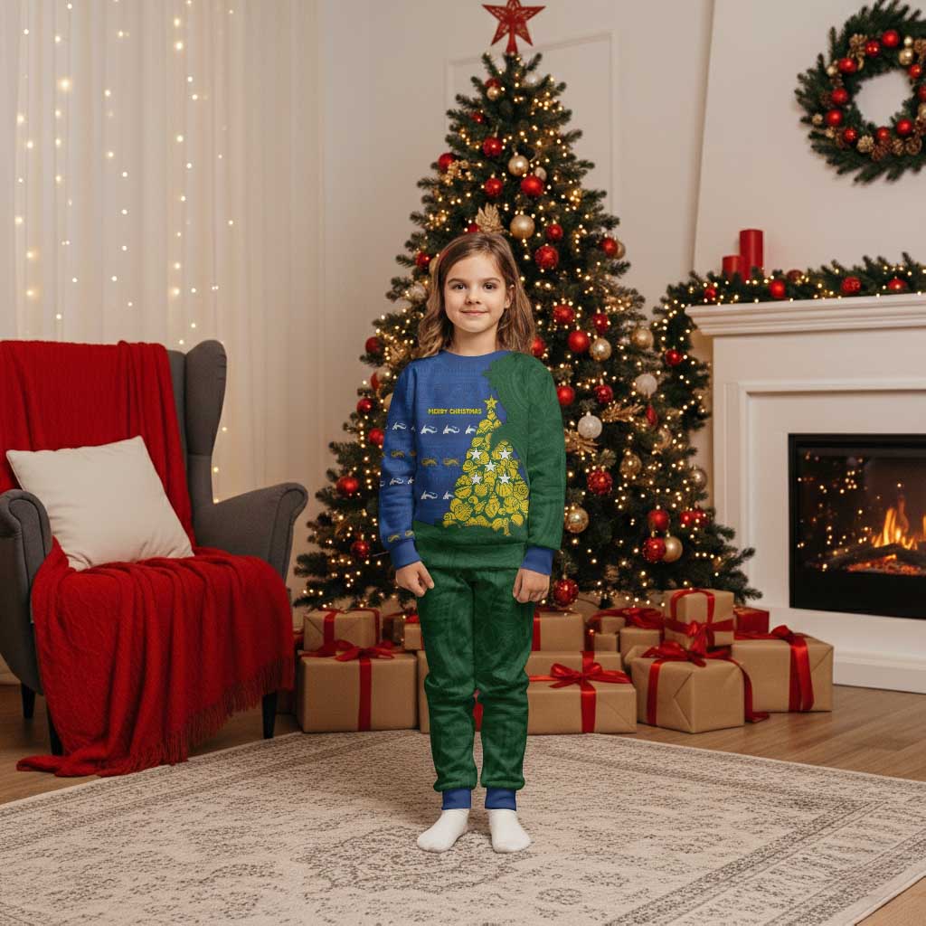 Solomon Islands Christmas Pajama Set Seashell Xmas Tree Tribal Waves - Polynesian Pride