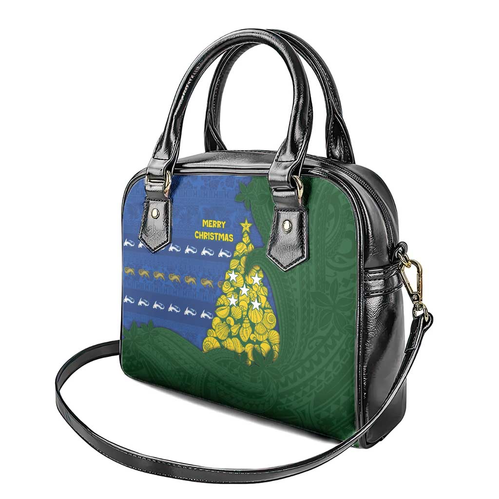 Solomon Islands Christmas Shoulder Handbag Seashell Xmas Tree Tribal Waves - Polynesian Pride