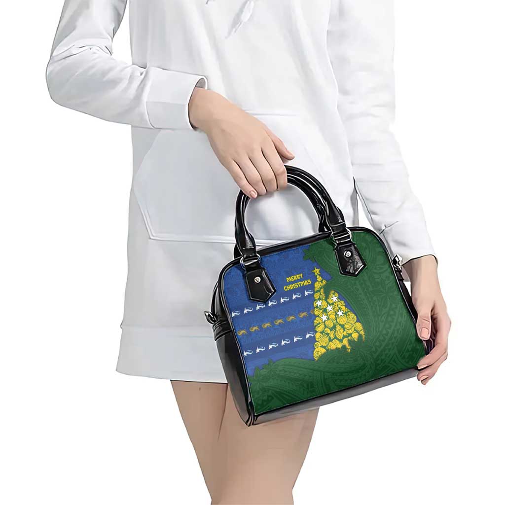 Solomon Islands Christmas Shoulder Handbag Seashell Xmas Tree Tribal Waves - Polynesian Pride