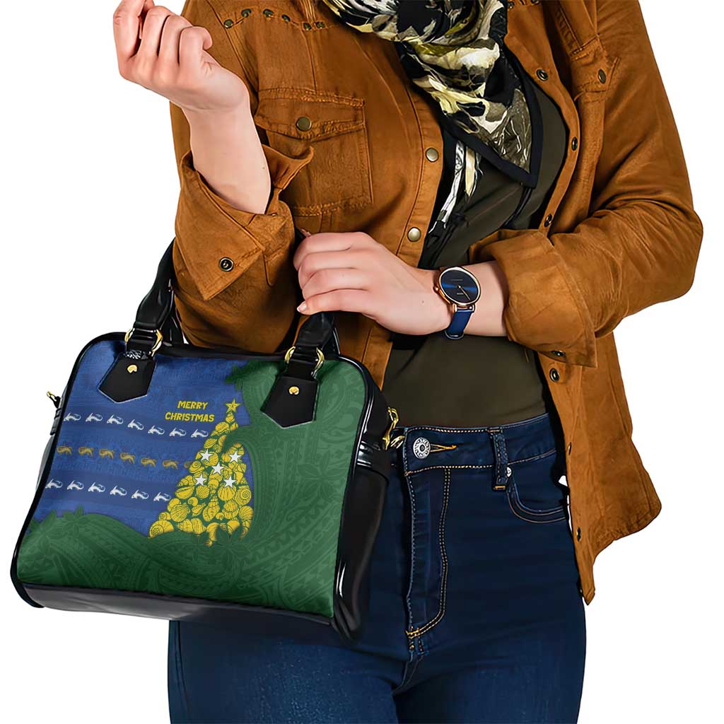 Solomon Islands Christmas Shoulder Handbag Seashell Xmas Tree Tribal Waves - Polynesian Pride