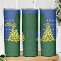 Solomon Islands Christmas Skinny Tumbler Seashell Xmas Tree Tribal Waves - Polynesian Pride