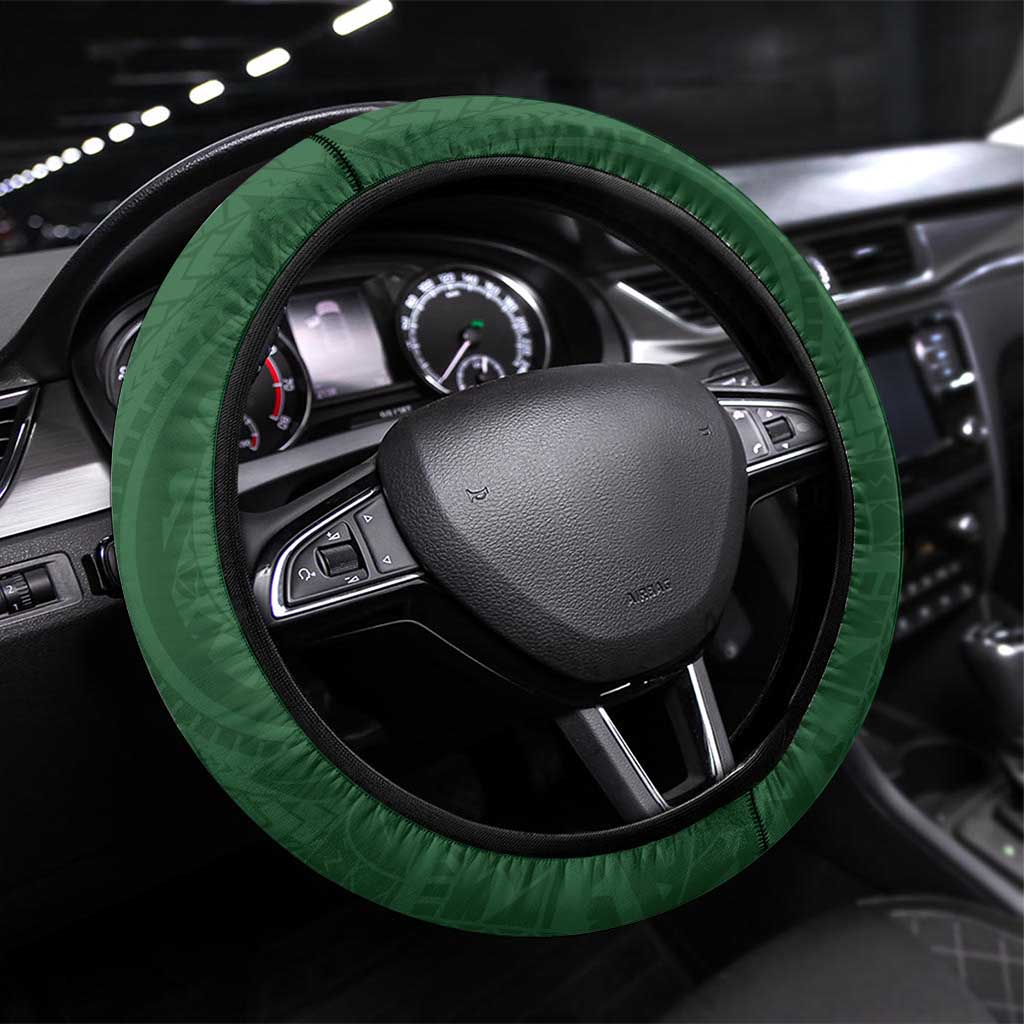 Solomon Islands Christmas Steering Wheel Cover Seashell Xmas Tree Tribal Waves - Polynesian Pride