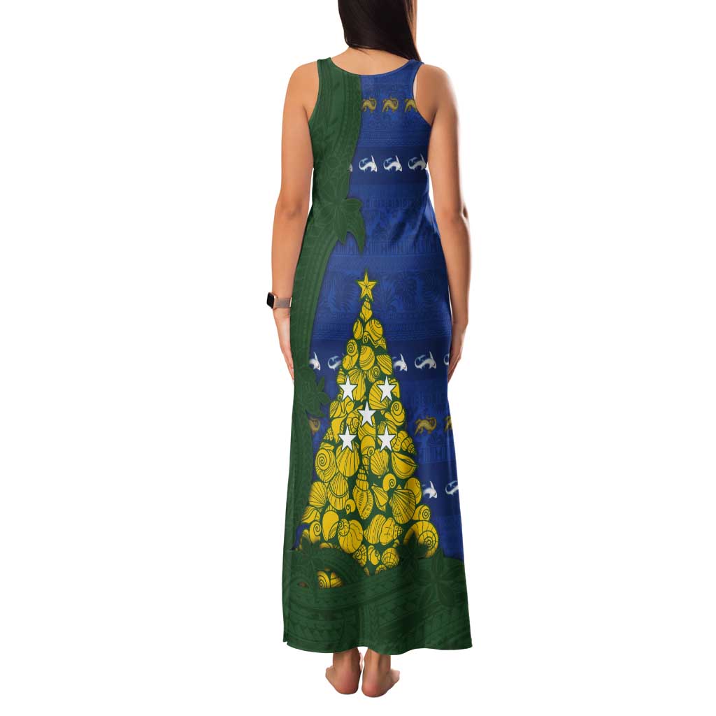 Solomon Islands Christmas Tank Maxi Dress Seashell Xmas Tree Tribal Waves - Polynesian Pride