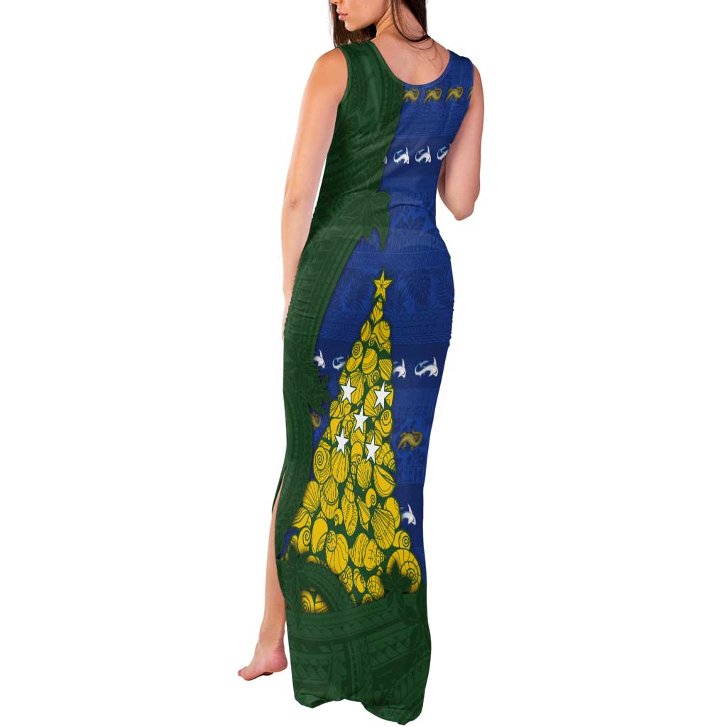 Solomon Islands Christmas Tank Maxi Dress Seashell Xmas Tree Tribal Waves - Polynesian Pride