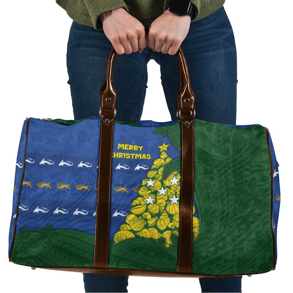 Solomon Islands Christmas Travel Bag Seashell Xmas Tree Tribal Waves - Polynesian Pride
