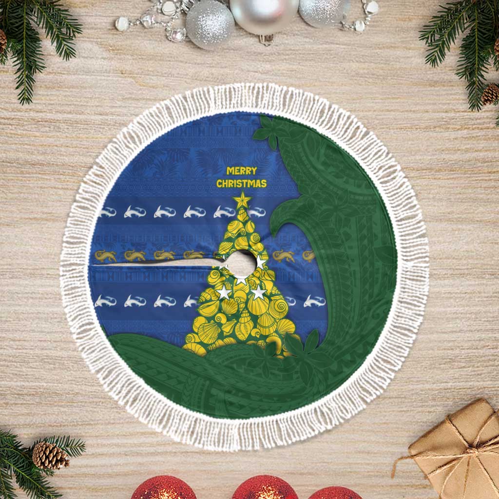 Solomon Islands Christmas Tree Skirt Seashell Xmas Tree Tribal Waves - Polynesian Pride