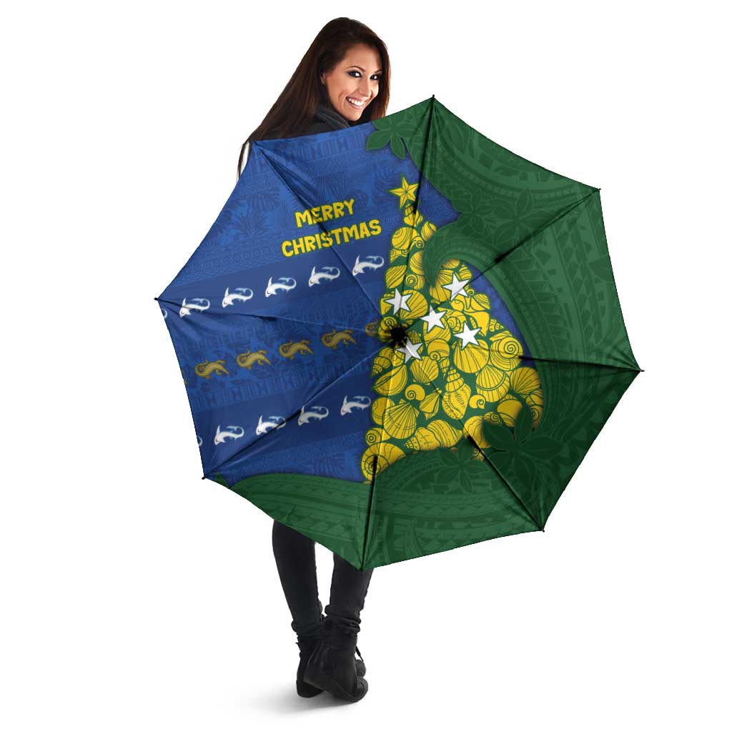 Solomon Islands Christmas Umbrella Seashell Xmas Tree Tribal Waves - Polynesian Pride