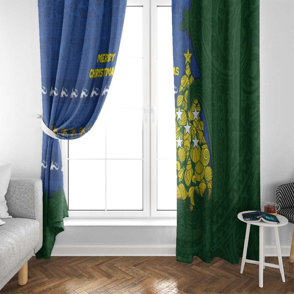 Solomon Islands Christmas Window Curtain Seashell Xmas Tree Tribal Waves - Polynesian Pride