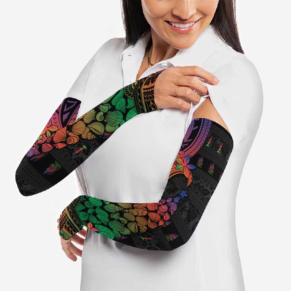 New Caledonia Christmas Arm Sleeves Seashell Xmas Tree Tribal Waves - Polynesian Pride