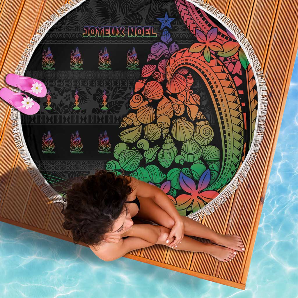 New Caledonia Christmas Beach Blanket Seashell Xmas Tree Tribal Waves - Polynesian Pride