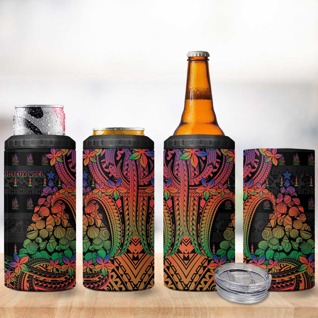 New Caledonia Christmas 4 in 1 Can Cooler Tumbler Seashell Xmas Tree Tribal Waves - Polynesian Pride