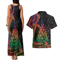 New Caledonia Christmas Couples Matching Tank Maxi Dress and Hawaiian Shirt Seashell Xmas Tree Tribal Waves - Polynesian Pride
