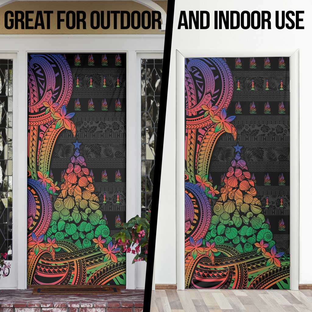 New Caledonia Christmas Door Cover Seashell Xmas Tree Tribal Waves - Polynesian Pride