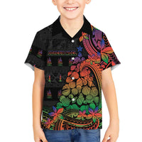 New Caledonia Christmas Family Matching Long Sleeve Bodycon Dress and Hawaiian Shirt Seashell Xmas Tree Tribal Waves DT05 Son's Shirt Black - Polynesian Pride