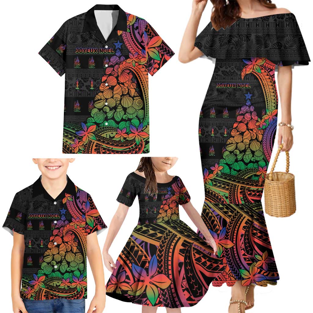 New Caledonia Christmas Family Matching Mermaid Dress and Hawaiian Shirt Seashell Xmas Tree Tribal Waves DT05 - Polynesian Pride