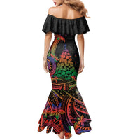 New Caledonia Christmas Family Matching Mermaid Dress and Hawaiian Shirt Seashell Xmas Tree Tribal Waves DT05 - Polynesian Pride