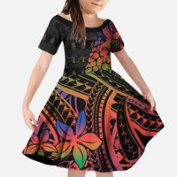 New Caledonia Christmas Family Matching Off Shoulder Maxi Dress and Hawaiian Shirt Seashell Xmas Tree Tribal Waves DT05 Daughter's Dress Black - Polynesian Pride