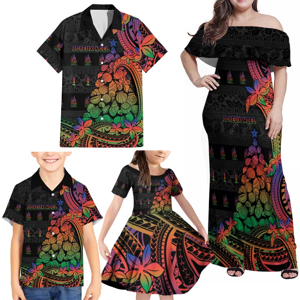 New Caledonia Christmas Family Matching Off Shoulder Maxi Dress and Hawaiian Shirt Seashell Xmas Tree Tribal Waves DT05 - Polynesian Pride