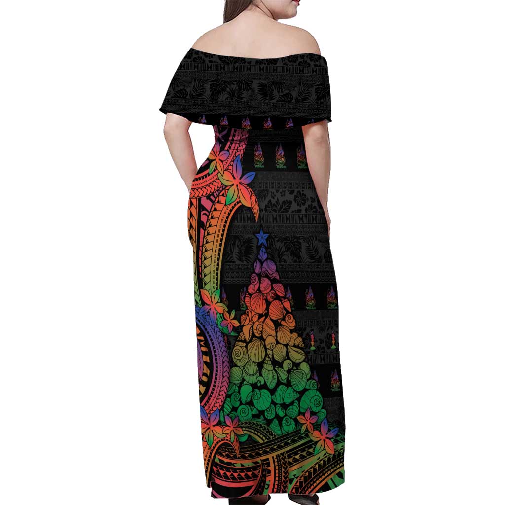 New Caledonia Christmas Family Matching Off Shoulder Maxi Dress and Hawaiian Shirt Seashell Xmas Tree Tribal Waves DT05 - Polynesian Pride