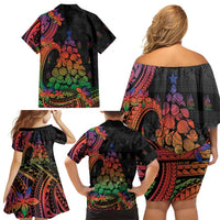 New Caledonia Christmas Family Matching Off Shoulder Short Dress and Hawaiian Shirt Seashell Xmas Tree Tribal Waves DT05 - Polynesian Pride