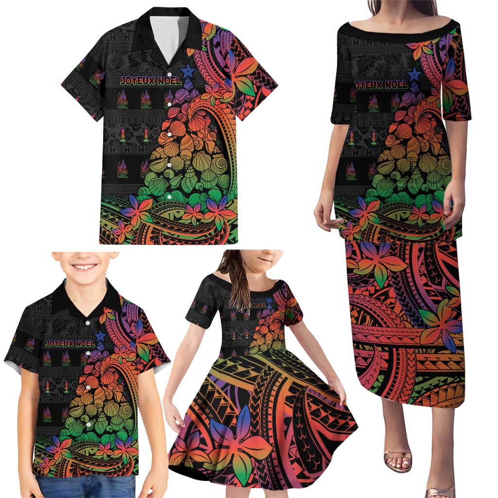 New Caledonia Christmas Family Matching Puletasi and Hawaiian Shirt Seashell Xmas Tree Tribal Waves - Polynesian Pride
