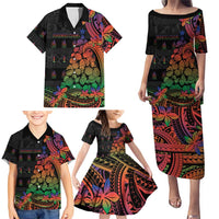 New Caledonia Christmas Family Matching Puletasi and Hawaiian Shirt Seashell Xmas Tree Tribal Waves - Polynesian Pride