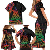 New Caledonia Christmas Family Matching Short Sleeve Bodycon Dress and Hawaiian Shirt Seashell Xmas Tree Tribal Waves DT05 - Polynesian Pride