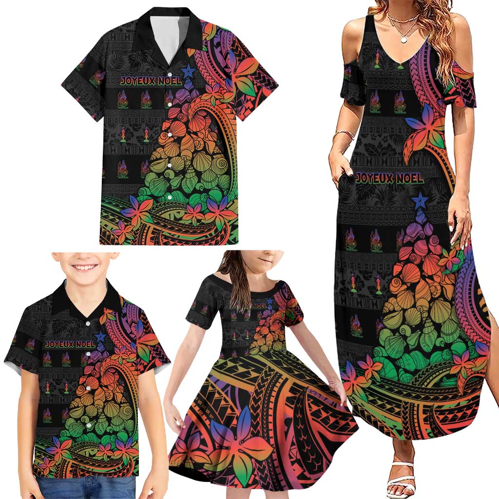 New Caledonia Christmas Family Matching Summer Maxi Dress and Hawaiian Shirt Seashell Xmas Tree Tribal Waves DT05 - Polynesian Pride