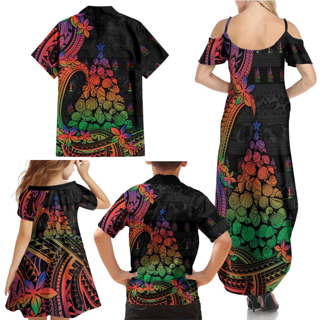 New Caledonia Christmas Family Matching Summer Maxi Dress and Hawaiian Shirt Seashell Xmas Tree Tribal Waves DT05 - Polynesian Pride