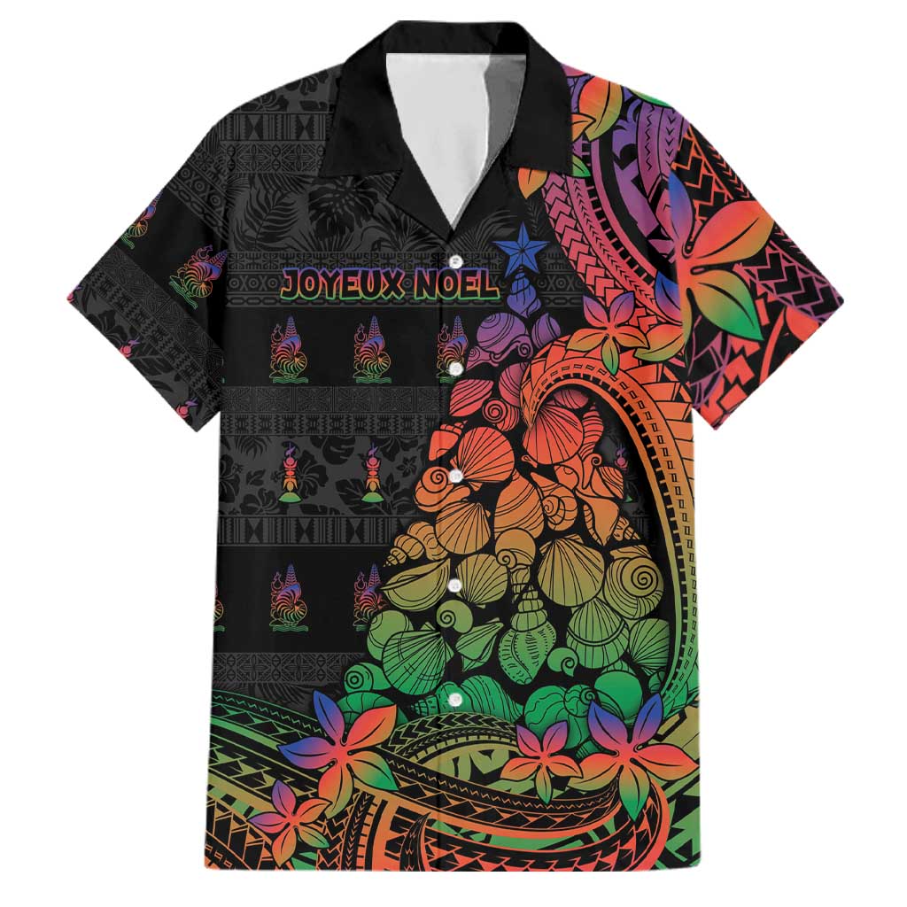 New Caledonia Christmas Family Matching Summer Maxi Dress and Hawaiian Shirt Seashell Xmas Tree Tribal Waves DT05 Dad's Shirt - Short Sleeve Black - Polynesian Pride