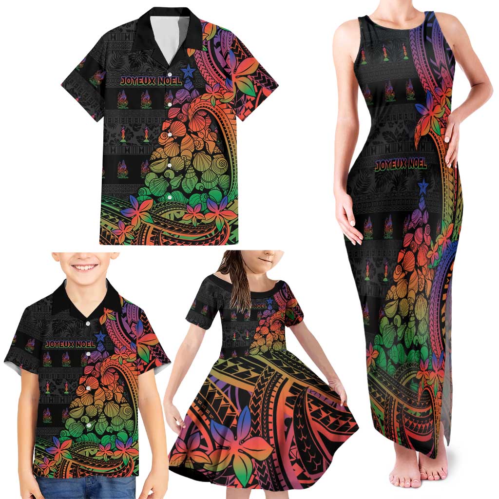 New Caledonia Christmas Family Matching Tank Maxi Dress and Hawaiian Shirt Seashell Xmas Tree Tribal Waves DT05 - Polynesian Pride